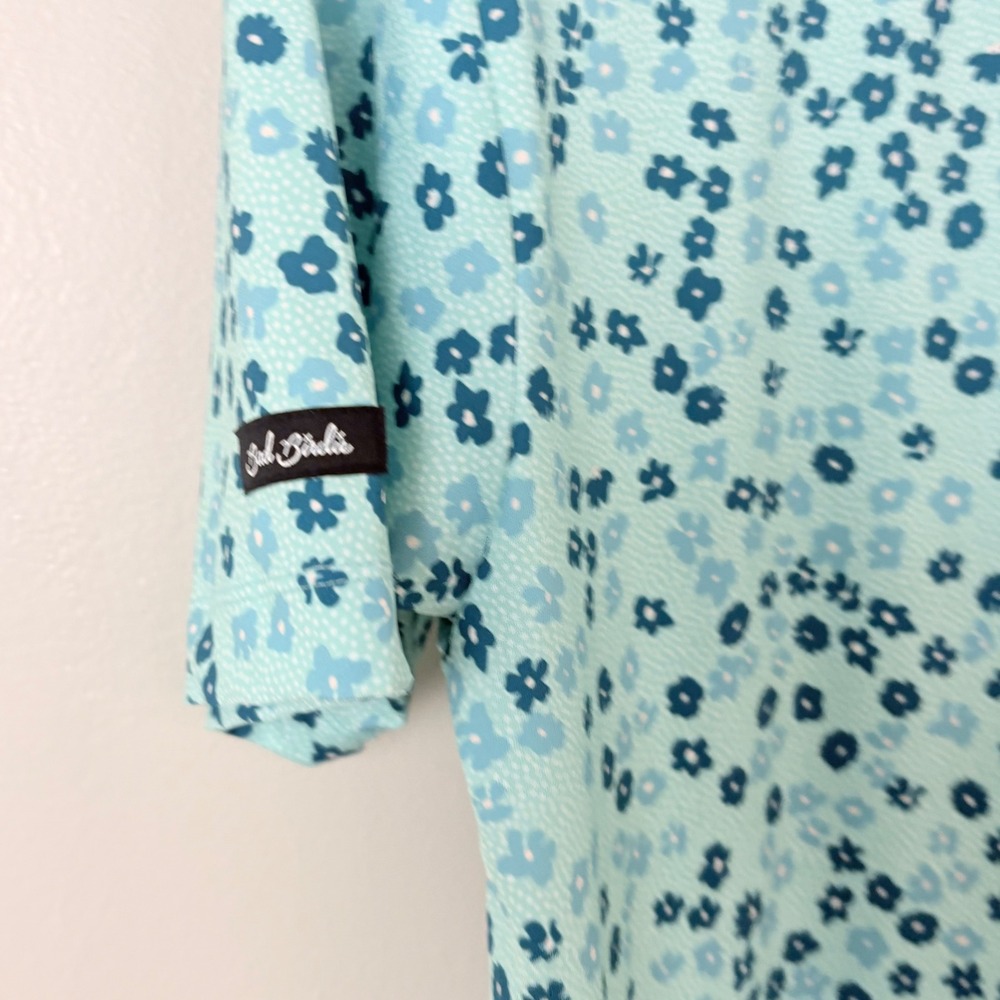 Bad Birdie Golf Polo Mens Small Teal Green Floral Print Performance Shirt - Picture 7 of 10